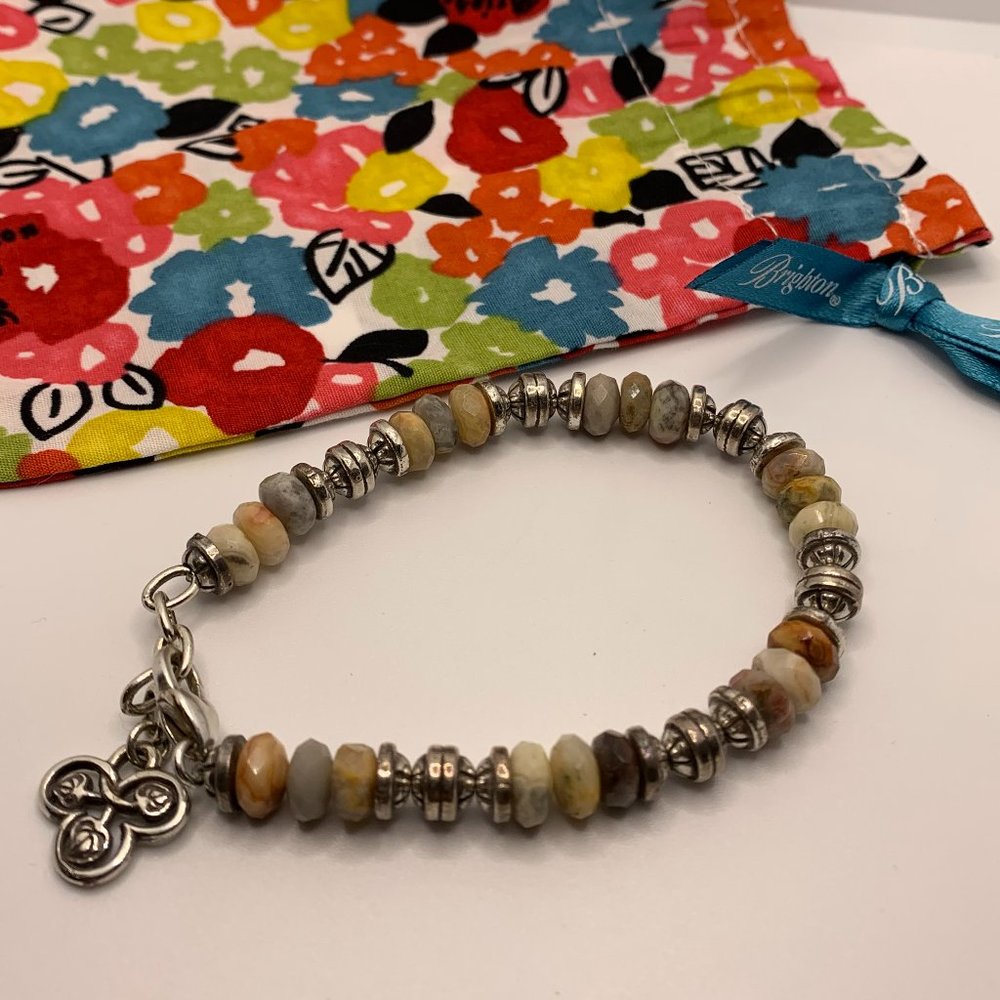 Brighton Bracelet Silver Beads Pink Brown Stones